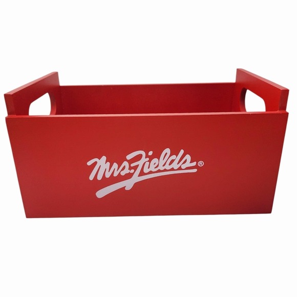 Other - Vintage Mrs. Fields Red Wooden Crate Tote Store Display Cookie Logo Box